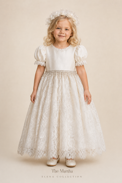 THE MARTHA | ONE-OF-ONE SILK & VINTAGE LACE FLOWER GIRL DRESS