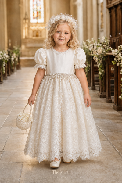 THE MARTHA | ONE-OF-ONE SILK & VINTAGE LACE FLOWER GIRL DRESS
