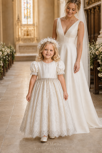 THE MARTHA | ONE-OF-ONE SILK & VINTAGE LACE FLOWER GIRL DRESS