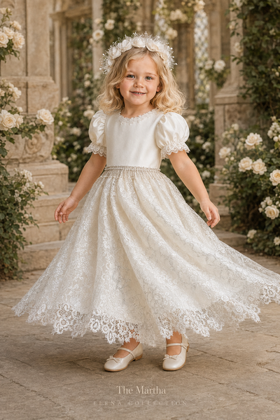 THE MARTHA | ONE-OF-ONE SILK & VINTAGE LACE FLOWER GIRL DRESS