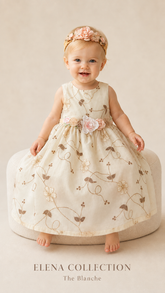 The Blanche | Vintage Embroidered Organza Baby Dress & Headband