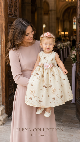 The Blanche | Vintage Embroidered Organza Baby Dress & Headband
