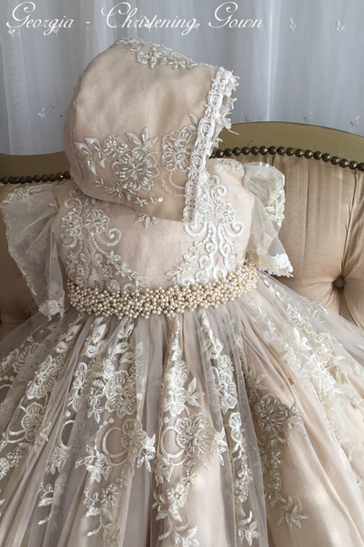 Heirloom Baby Christening Gown with Bonnet | The Georgia | Elena Collection
