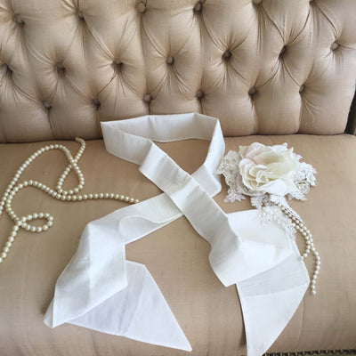 The Romantic Rose | Silk Bridal Sash & Handmade Floral Brooch
