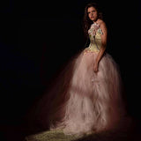 2-Piece Couture Wedding Corset Set with Detachable Tulle Train & Handmade Florals