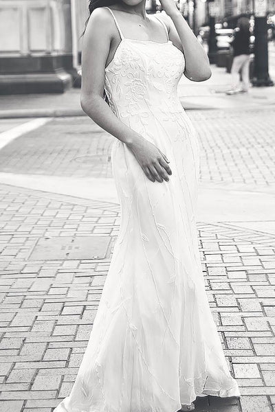 Wedding Silk Chiffon Beaded Long Dress - Fabiana