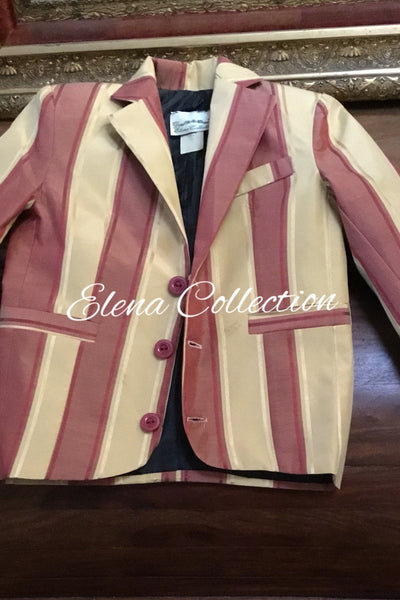 Luxury Silk Stripe Vest & Jacket Set - Dark Beige & Rust -James