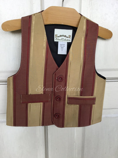 Luxury Silk Stripe Vest & Jacket Set - Dark Beige & Rust -James