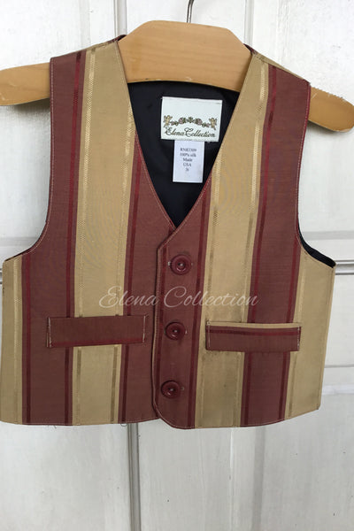Luxury Silk Stripe Vest & Jacket Set - Dark Beige & Rust -James