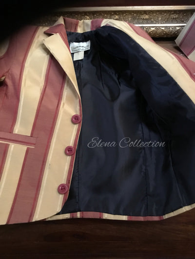 Luxury Silk Stripe Vest & Jacket Set - Dark Beige & Rust -James
