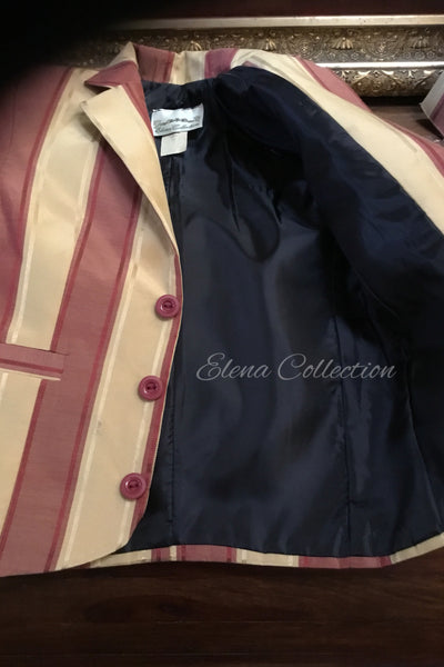 Luxury Silk Stripe Vest & Jacket Set - Dark Beige & Rust -James