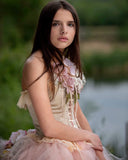 2-Piece Couture Wedding Corset Set with Detachable Tulle Train & Handmade Florals