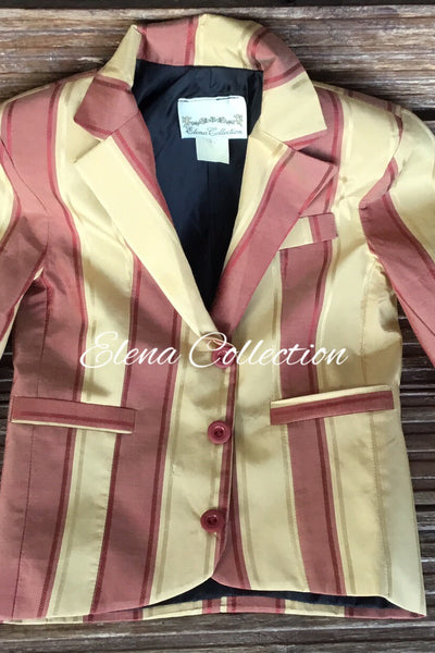 Luxury Silk Stripe Vest & Jacket Set - Dark Beige & Rust -James