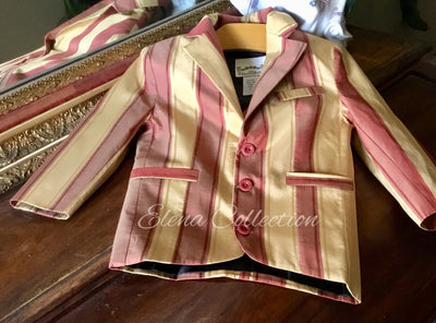 Luxury Silk Stripe Vest & Jacket Set - Dark Beige & Rust -James