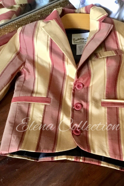 Luxury Silk Stripe Vest & Jacket Set - Dark Beige & Rust -James