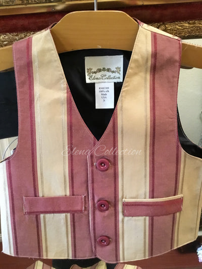 Luxury Silk Stripe Vest & Jacket Set - Dark Beige & Rust -James