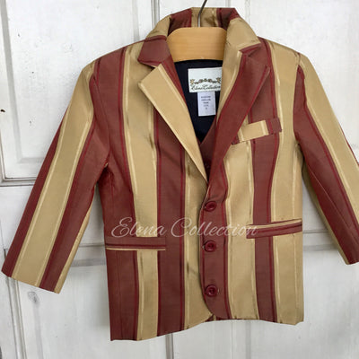 Luxury Silk Stripe Vest & Jacket Set - Dark Beige & Rust -James