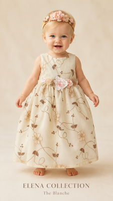 The Blanche | Vintage Embroidered Organza Baby Dress & Headband