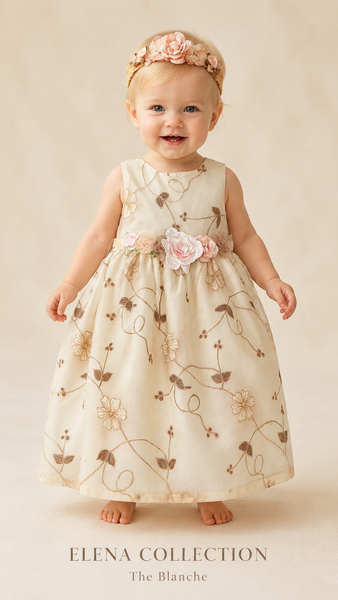 The Blanche | Vintage Embroidered Organza Baby Dress & Headband