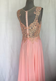 Blush Pink Embellished Evening Gown with Flowing Chiffon Skirt