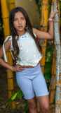 Cotton Biker Shorts with Handmade Velvet Bow – Light Grey or Black