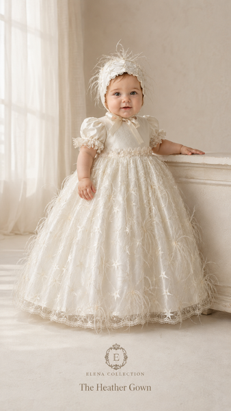 The Heather Gown & Bonnet | One-of-a-Kind Silk Christening Ensemble