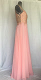 Blush Pink Embellished Evening Gown with Flowing Chiffon Skirt