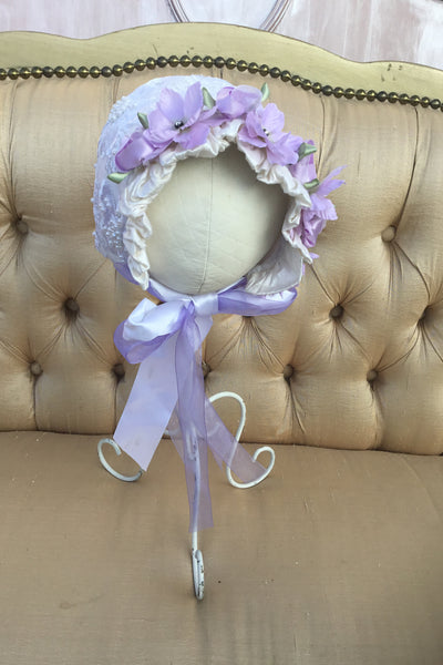 Lavender - Lace Baby Bonnet