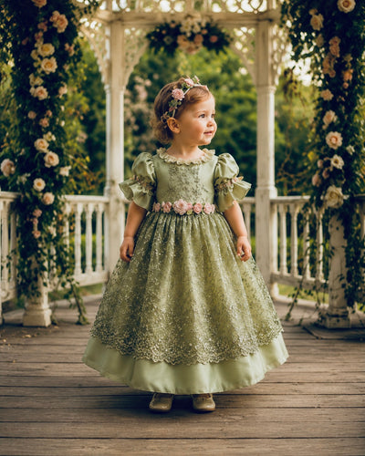 Emerald Rose Heirloom Dress | Victorian Flower Girl Dress | Elena Collection