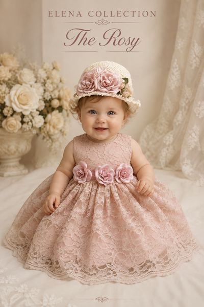 The Rosy | Vintage Lace Baby Dress & Coordinating Hat