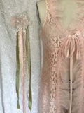 "Elegant Peach Lace Duster Vest with Tulle Ruffle and Ribbon Closure"