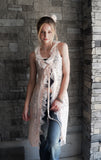 "Elegant Peach Lace Duster Vest with Tulle Ruffle and Ribbon Closure"
