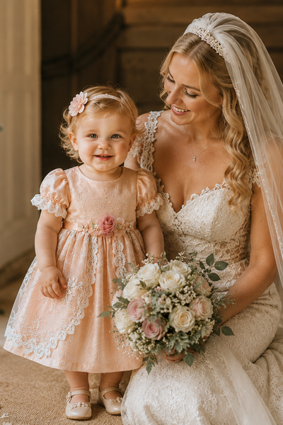 Elena Collection Isabella Rose Dress | One-of-a-Kind Silk Flower Girl Dress | 18 Months