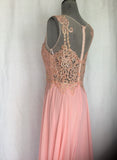 Blush Pink Embellished Evening Gown with Flowing Chiffon Skirt