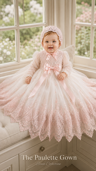 The Paulette Gown | Limited-Edition Embroidered Lace Christening Ensemble
