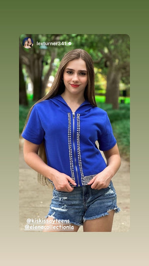 Sparkle Royal Blue Rhinestone Hoodie - Lexy