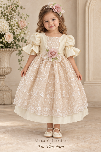 The Theodora – Couture Flower Girl Dress and Headband Set