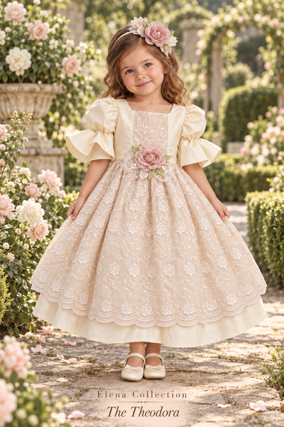 The Theodora – Couture Flower Girl Dress and Headband Set