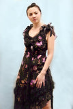 Black Floral Chiffon Dress - Karen