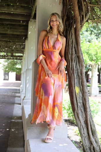 Silk Maxi Halter Dress -Jasmine