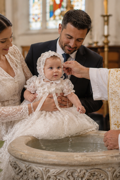 The Seraphina Gown | Heirloom Cotton Lace Christening Gown & Bonnet | Elena Collection