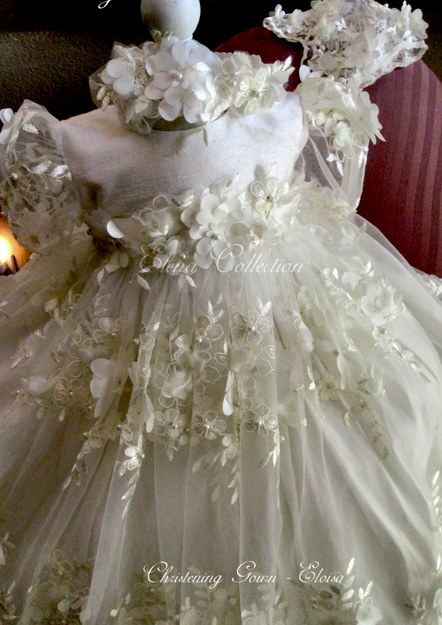 Christening Gown Beaded 3d Lace - Eloisa