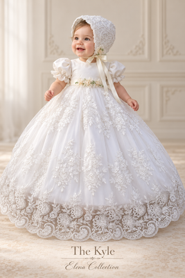The Kyle Gown | Corded Lace and Silk Christening Ensemble