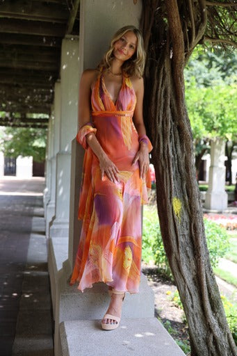 Silk Maxi Halter Dress -Jasmine