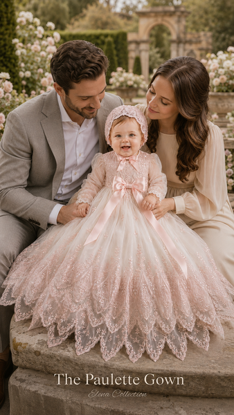 The Paulette Gown | Limited-Edition Embroidered Lace Christening Ensemble