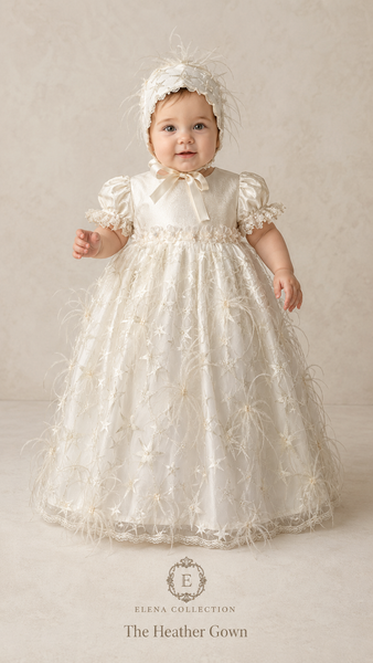 The Heather Gown & Bonnet | One-of-a-Kind Silk Christening Ensemble