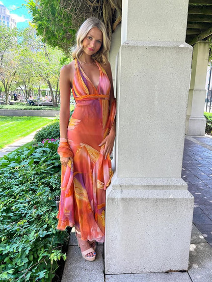 Silk Maxi Halter Dress -Jasmine