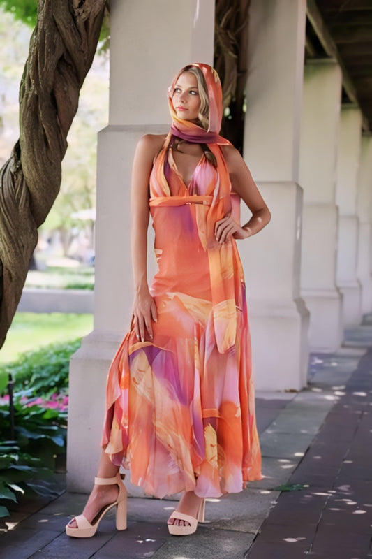 Silk Maxi Halter Dress -Jasmine