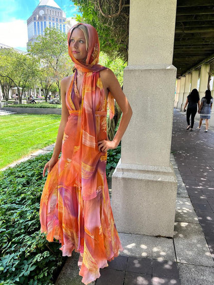 Silk Maxi Halter Dress -Jasmine