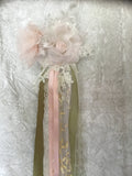 "Elegant Peach Lace Duster Vest with Tulle Ruffle and Ribbon Closure"